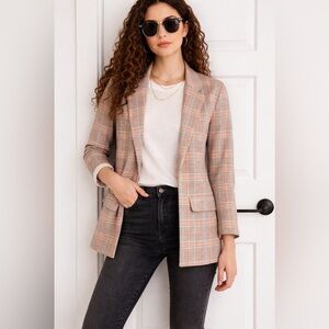Liverpool Aspen Plaid Blazer – Chic Neutral Oversized Look, Size M